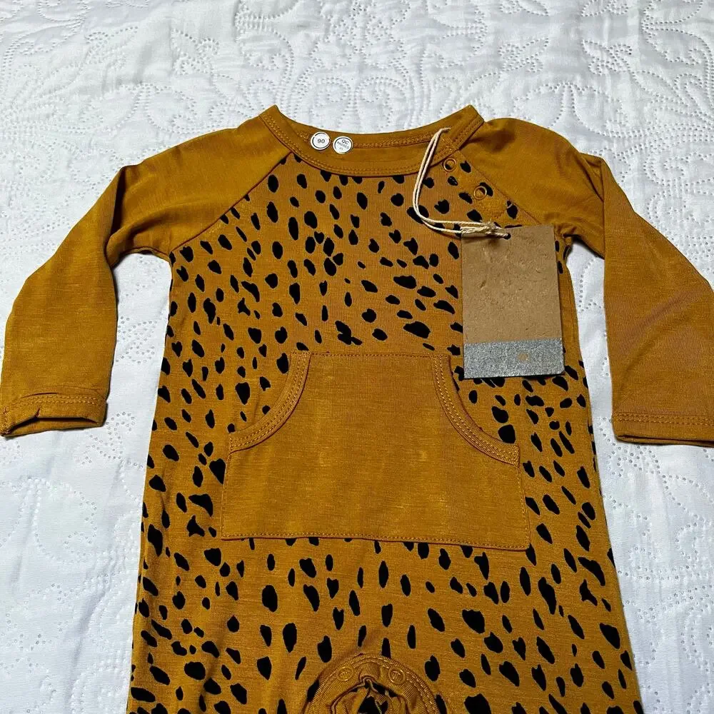 Kyte Marigold Cheetah Longall Bamboo Romper Size 3-6 months